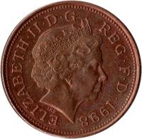 obverse of 2 Pence - Elizabeth II - Magnetic; 4'th Portrait (1998 - 2008) coin with KM# 987 from United Kingdom. Inscription: ELIZABETH · II · D · G REG · F · D · 2006 IRB