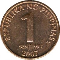 Philippines coin 1 Sentimo (1995 - 2011) reverse reverse of 1 Sentimo (1995 - 2011) coin with KM# 273 from Philippines. Inscription: REPUBLIKA NG PILIPINAS 1 SENTIMO 2007