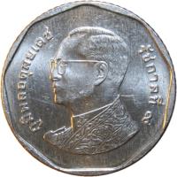 Thailand coin 5 Baht - Rama IX - Lighter (2008 - 2016) obverse obverse of 5 Baht - Rama IX - Lighter (2008 - 2016) coin with Y# 446 from Thailand. Inscription: ภูมิพลอดุลยเดช รัชกาลที่๙