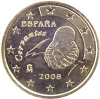 obverse of 10 Euro Cent - Juan Carlos I - 2'nd Map; 1'st Type (2007 - 2009) coin with KM# 1070 from Spain. Inscription: Cervantes ESPAÑA 2007 M