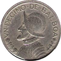 reverse of 1/10 Balboa (1966 - 1993) coin with KM# 10 from Panama. Inscription: VN DECIMO DE BALBOA