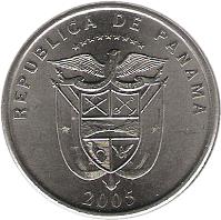 obverse of 25 Centésimos - Kings Bridge (2005) coin with KM# 136 from Panama. Inscription: REPUBLICA DE PANAMA PRO MUNDI BENEFICIO 2005