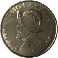 reverse of 1/2 Balboa (1996 - 2008) coin with KM# 129 from Panama. Inscription: MEDIO BALBOA
