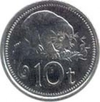 reverse of 10 Toea - Elizabeth II (1975 - 2001) coin with KM# 4 from Papua New Guinea. Inscription: 10 t