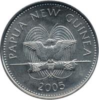 obverse of 20 Toea - Elizabeth II (2004 - 2010) coin with KM# 5a from Papua New Guinea. Inscription: PAPUA NEW GUINEA 2005