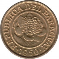 Paraguay coin 1 Céntimo (1944 - 1950) obverse obverse of 1 Céntimo (1944 - 1950) coin with KM# 20 from Paraguay. Inscription: REPUBLICA DEL PARAGUAY 1950