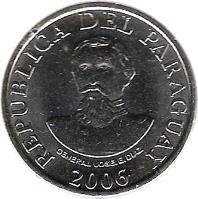 obverse of 100 Guaraníes (2006 - 2014) coin with KM# 177b from Paraguay. Inscription: REPUBLICA DEL PARAGUAY GENERAL JOSE.E.DIAZ 2006