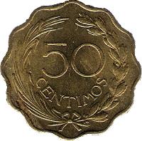 reverse of 50 Céntimos (1953) coin with KM# 28 from Paraguay. Inscription: 50 CENTIMOS