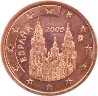 obverse of 5 Euro Cent - Juan Carlos I - 1'st Type (1999 - 2009) coin with KM# 1042 from Spain. Inscription: ESPAÑA 2001 M