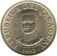 Paraguay coin 50 Guaraníes (1992) obverse obverse of 50 Guaraníes (1992) coin with KM# 191 from Paraguay. Inscription: REPUBLICA DEL PARAGUAY 1992