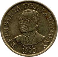 obverse of 10 Guaraníes - FAO (1990) coin with KM# 178 from Paraguay. Inscription: REPUBLICA DEL PARAGUAY 1990