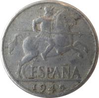 Spain coin 10 Centimos - Iberian rider (1940 - 1953) obverse obverse of 10 Centimos - Iberian rider (1940 - 1953) coin with KM# 766 from Spain. Inscription: ESPAÑA 1953