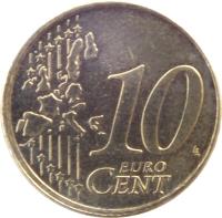 Spain coin 10 Euro Cent - Juan Carlos I - 1'st Map; 1'st Type (1999 - 2006) reverse reverse of 10 Euro Cent - Juan Carlos I - 1'st Map; 1'st Type (1999 - 2006) coin with KM# 1043 from Spain. Inscription: 10 EURO CENT LL