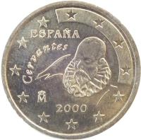 obverse of 50 Euro Cent - Juan Carlos I - 1'st Map; 1'st Type (1999 - 2006) coin with KM# 1045 from Spain. Inscription: ESPAÑA Cervantes M 1999