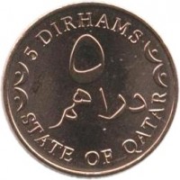 Qatar coin 5 Dirhams - Hamad bin Khalifa Al Thani - Magnetic (2012) reverse reverse of 5 Dirhams - Hamad bin Khalifa Al Thani - Magnetic (2012) coin from Qatar. Inscription: 5 DIRHAMS STATE OF QATAR