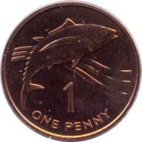 reverse of 1 Penny - Elizabeth II - 2'nd Portrait (1984) coin with KM# 1 from Saint Helena and Ascension. Inscription: 1 ONE PENNY