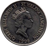 Saint Helena and Ascension coin 10 Pence - Elizabeth II - Smaller; 3'rd Portrait (1998 - 2006) obverse obverse of 10 Pence - Elizabeth II - Smaller; 3'rd Portrait (1998 - 2006) coin with KM# 23 from Saint Helena and Ascension. Inscription: QUEEN ELIZABETH II ST.HELENA + ASCENSION RDM 2003