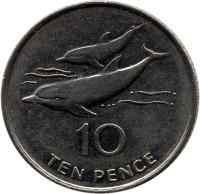 Saint Helena and Ascension coin 10 Pence - Elizabeth II - Smaller; 3'rd Portrait (1998 - 2006) reverse reverse of 10 Pence - Elizabeth II - Smaller; 3'rd Portrait (1998 - 2006) coin with KM# 23 from Saint Helena and Ascension. Inscription: 10 TEN PENCE