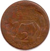 Saint Helena and Ascension coin 2 Pence - Elizabeth II - 3'rd Portrait (1991) reverse reverse of 2 Pence - Elizabeth II - 3'rd Portrait (1991) coin with KM# 12 from Saint Helena and Ascension. Inscription: 2 TWO PENCE