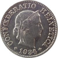 obverse of 5 Rappen (1932 - 1941) coin with KM# 26b from Switzerland. Inscription: CONFŒDERATIO HELVETICA 1933