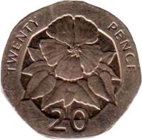 Saint Helena and Ascension coin 20 Pence - Elizabeth II - 3'rd Portrait (1998 - 2003) reverse reverse of 20 Pence - Elizabeth II - 3'rd Portrait (1998 - 2003) coin with KM# 21 from Saint Helena and Ascension. Inscription: TWENTY PENCE 20