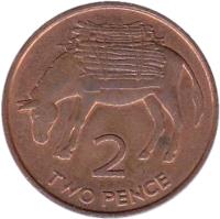 Saint Helena and Ascension coin 2 Pence - Elizabeth II - 2'nd Portrait (1984) reverse reverse of 2 Pence - Elizabeth II - 2'nd Portrait (1984) coin with KM# 2 from Saint Helena and Ascension. Inscription: 2 TWO PENCE