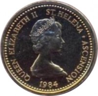 obverse of 1 Pound - Elizabeth II - 2'nd Portrait (1984) coin with KM# 6 from Saint Helena and Ascension. Inscription: QUEEN ELIZABETH II ST.HELENA · ASCENSION 1984
