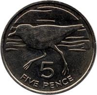 Saint Helena and Ascension coin 5 Pence - Elizabeth II - 3'rd Portrait (1991) reverse reverse of 5 Pence - Elizabeth II - 3'rd Portrait (1991) coin with KM# 14 from Saint Helena and Ascension. Inscription: 5 FIVE PENCE