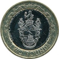 reverse of 2 Pounds - Elizabeth II - 3'rd Portrait (2003 - 2006) coin with KM# 25 from Saint Helena and Ascension. Inscription: TWO POUNDS