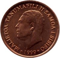 obverse of 2 Sene - Malietoa Tanumafili II - FAO (1999 - 2000) coin with KM# 122 from Samoa. Inscription: MALIETOA TANUMAFILI II SAMOA I SISIFO 2000