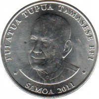 Samoa coin 50 Sene - Tuiatua Tupua Tamasese Efi (2011) obverse obverse of 50 Sene - Tuiatua Tupua Tamasese Efi (2011) coin with KM# 170 from Samoa. Inscription: TUI ATUA TUPUA TAMASESE EFI SAMOA 2011
