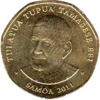 obverse of 1 Tālā - Tuiatua Tupua Tamasese Efi (2011) coin with KM# 171 from Samoa. Inscription: TUI ATUA TUPUA TAMASESE EFI SAMOA 2011