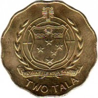 reverse of 2 Tālā - Tuiatua Tupua Tamasese Efi (2011) coin with KM# 178 from Samoa. Inscription: FA'AVAE I LE ATUA SAMOA TWO TALA