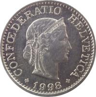 obverse of 10 Rappen (1879 - 2015) coin with KM# 27 from Switzerland. Inscription: CONFŒDERATIO HELVETICA *1982* LIBERTAS