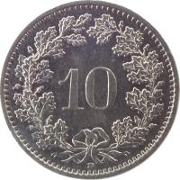 Switzerland coin 10 Rappen (1879 - 2015) reverse reverse of 10 Rappen (1879 - 2015) coin with KM# 27 from Switzerland. Inscription: 10 B
