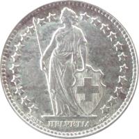 Switzerland coin 1/2 Franc (1875 - 1967) obverse obverse of 1/2 Franc (1875 - 1967) coin with KM# 23 from Switzerland. Inscription: HELVETIA A. BOVY INCT