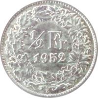reverse of 1/2 Franc (1875 - 1967) coin with KM# 23 from Switzerland. Inscription: 1/2 Fr. 1878 B