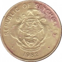 obverse of 5 Cents (1982 - 2003) coin with KM# 47 from Seychelles. Inscription: REPUBLIC OF SEYCHELLES · 1982 ·