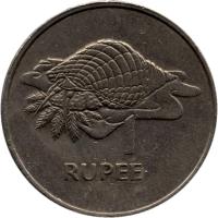 reverse of 1 Rupee (1977) coin with KM# 35 from Seychelles. Inscription: 1 RUPEE