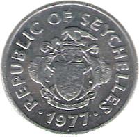 obverse of 1 Cent (1977) coin with KM# 30 from Seychelles. Inscription: REPUBLIC OF SEYCHELLES · 1977 ·