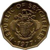 obverse of 10 Cents - FAO (1977) coin with KM# 32 from Seychelles. Inscription: REPUBLIC OF SEYCHELLES · 1977 ·