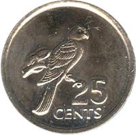 reverse of 25 Cents (1977) coin with KM# 33 from Seychelles. Inscription: 25 CENTS