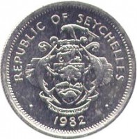 Seychelles coin 25 Cents (1982 - 1992) obverse obverse of 25 Cents (1982 - 1992) coin with KM# 49 from Seychelles. Inscription: REPUBLIC OF SEYCHELLES · 1982 ·