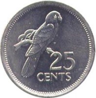 Seychelles coin 25 Cents (1982 - 1992) reverse reverse of 25 Cents (1982 - 1992) coin with KM# 49 from Seychelles. Inscription: 25 CENTS