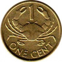 reverse of 1 Cent (1982 - 2004) coin with KM# 46 from Seychelles. Inscription: 1 ONE CENT