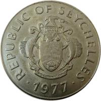 obverse of 10 Rupees - FAO (1977) coin with KM# 37 from Seychelles. Inscription: REPUBLIC OF SEYCHELLES · 1977 ·