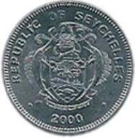 obverse of 25 Cents (2000) coin with KM# 49b from Seychelles. Inscription: REPUBLIC OF SEYCHELLES · 2000 ·
