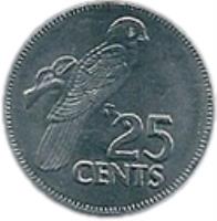 Seychelles coin 25 Cents (2000) reverse reverse of 25 Cents (2000) coin with KM# 49b from Seychelles. Inscription: 25 CENTS