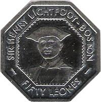 obverse of 50 Leones (1996) coin with KM# 45 from Sierra Leone. Inscription: SIR HENRY LIGHTFOOT-BOSTON FIFTY LEONES