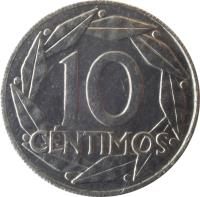reverse of 10 Centimos - Francisco Franco (1959) coin with KM# 790 from Spain. Inscription: 10 CÉNTIMOS